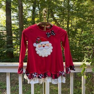 Vintage 00s Rare Editions Girl’s Red Santa Lace Ruffle Top